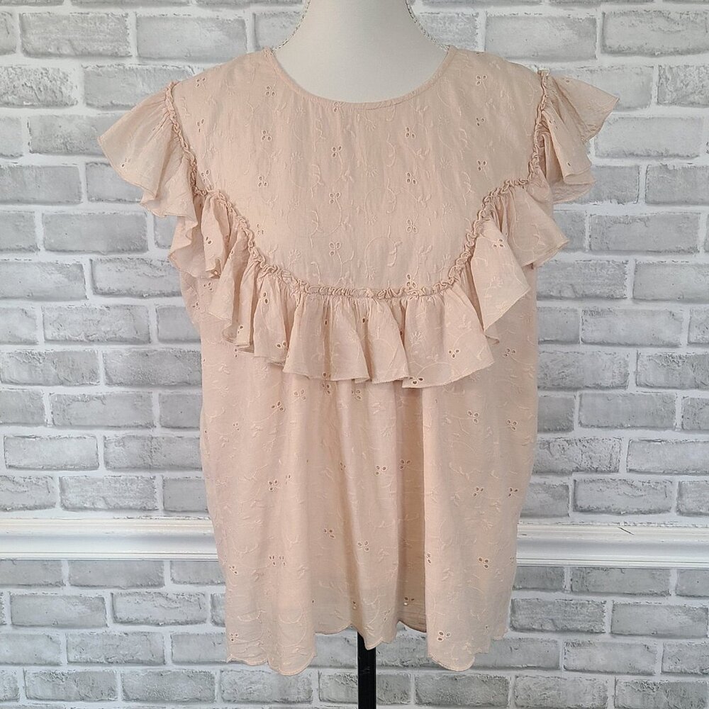 Roolee Ruffled Embroidered Eyelet Romantic Blouse Feminine Coquette Fairycore XL